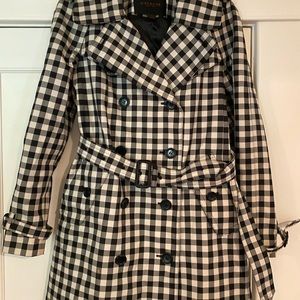 Coach Size 8 black and white gingham tench coat